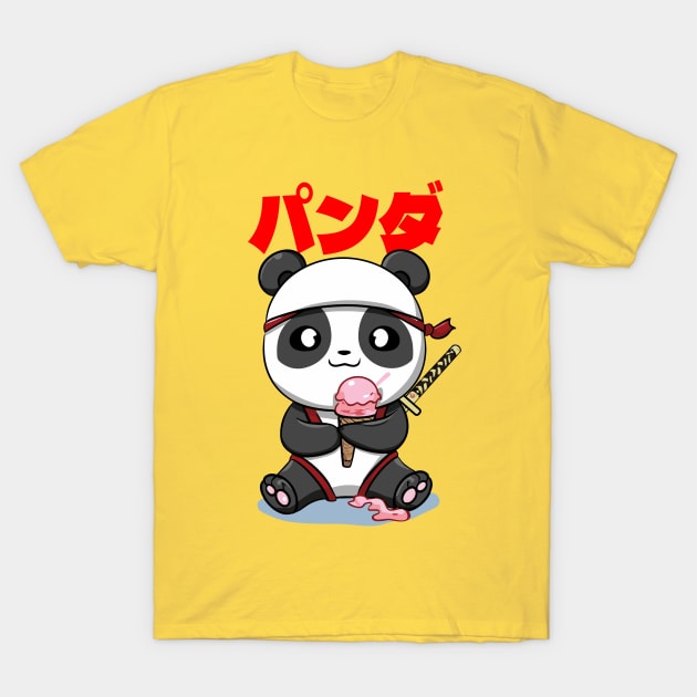Kawaii Ninja Panda eating ice cream パンダ T-Shirt by bmron
